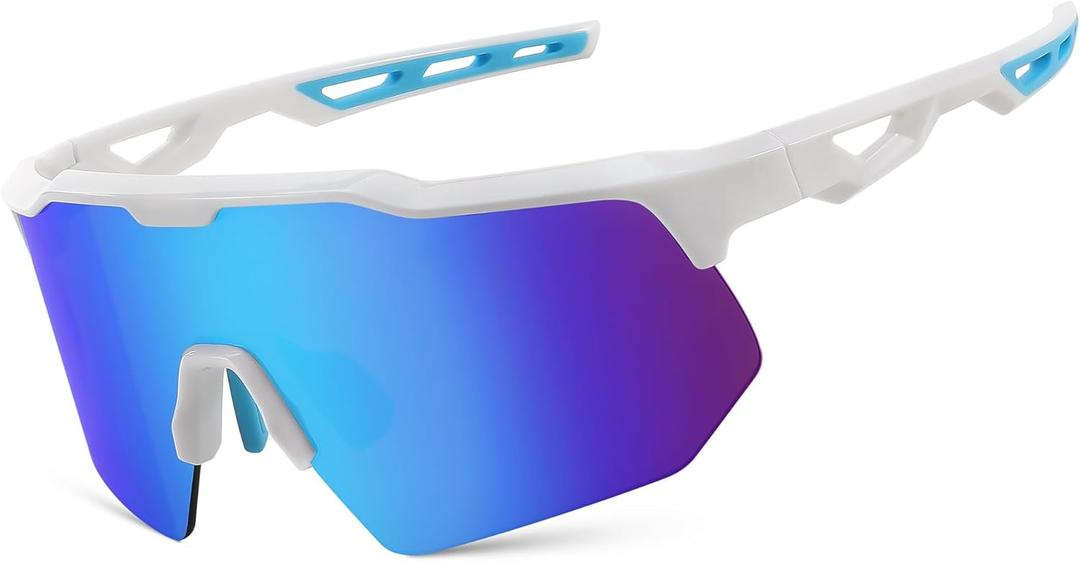 FEISEDY Sports Sunglasses Cycling Glasses for Men and Women,UV400 Protection Glasses for Baseball Fishing Golf B0069 (Black Frame & Blue Mirror Lens)