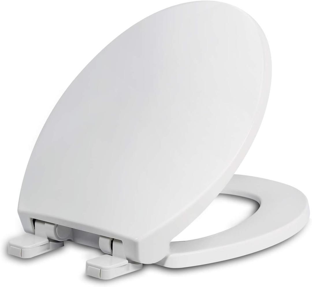 WSSROGY Round Toilet Seat with Lid, Slow Close Seat and Cover, Including Two Sets of Parts, Fit All Standard Round Toilet, Quiet Close, Plastic, White
