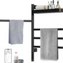 Smart Rotating Heated Towel Rack, 4-Bar, Matte Black | Wall-Mounted Electric Towel Warmer, Swivel Shelf, Wi-Fi App Control, 24H Timer, Stainless Steel, Black 17.72"x26.77"