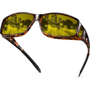 Night Driving Glasses Night Vision Glasses Fit Over Glasses Polarized Anti-Glare UV400 Gift for Men Women (Night Vision (Yellow Lens / Red Tortoise Frame))