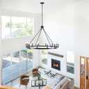 Wagon Wheel Chandelier 12 Light 38" Large Black Farmhouse Chandelier for Dining Room Rustic Country Pendant Light Fixtures Hanging Modern Round Chandeliers for Living Room High Ceilings Foyer Entryway