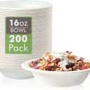 Vplus 200 Pack 16 OZ Paper Bowls, Disposable Compostable Bulk, Eco-friendly Bagasse, Heavy-duty Bowls Perfect for Milk Cereals, Snacks, Salads