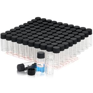 Alyoen 100 Pack 20ml Clear Glass Vials with Screw Caps, Plastic Stoppers and Label Papers, Leak-Proof Small Glass Liquid Sample Lab Vials for Essential Oil, Reagent, Seeds