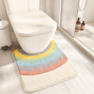 Cute Toilet Rug U Shaped, Microfiber Bathroom Toilet Rugs Non Slip Bath Mat Toliet Rug Machine Washable Absorbent Bathroom Rugs 20 x 22 Inches, Rainbow (1'8" x 1'10" (Square))