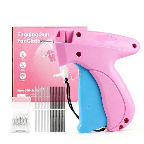 Handheld Stitch Tag Gun for Clothes, Quick Clothing Fixer, Tagging, Sewing Kit Includes 6 Needle, 1000 Black Fasteners & 1000 White Fasteners, Pink Blue