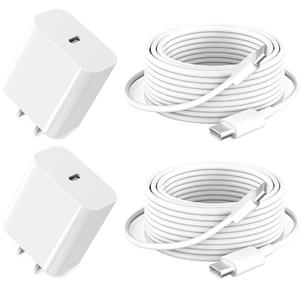 GKW iPad Charger Fast Charging 10ft USB-C Cable & 20W USB-C Charger Block 2-Pack for Apple iPad A16/11th/10th/Pro 13/12.9/11/Air/Mini A17 Pro, iPhone 17/16/15 Series, White
