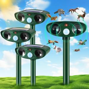 4 Pack Upgraded Ultrasonic Cat Repellent Outdoor,Squirrel Repellent Deer Repellent Skunk Repellent for Yard,Waterproof Solar Animal Repeller with Motion Sensor to Scare Away Dog Raccoon Rabbit Mouse