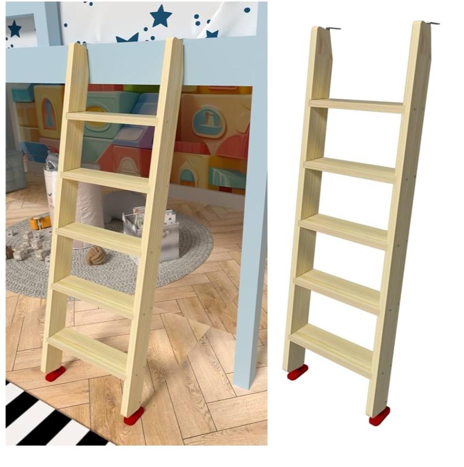 Wood Bunk Bed Ladder, Lofted/Dorm/RV Bed Bunkbed Ladders with 4in Extra Wide Steps and Non-Slip Pads, Replacement Wooden Ladder for Motorhome/Camping (Wood Color, 55in /140cm)