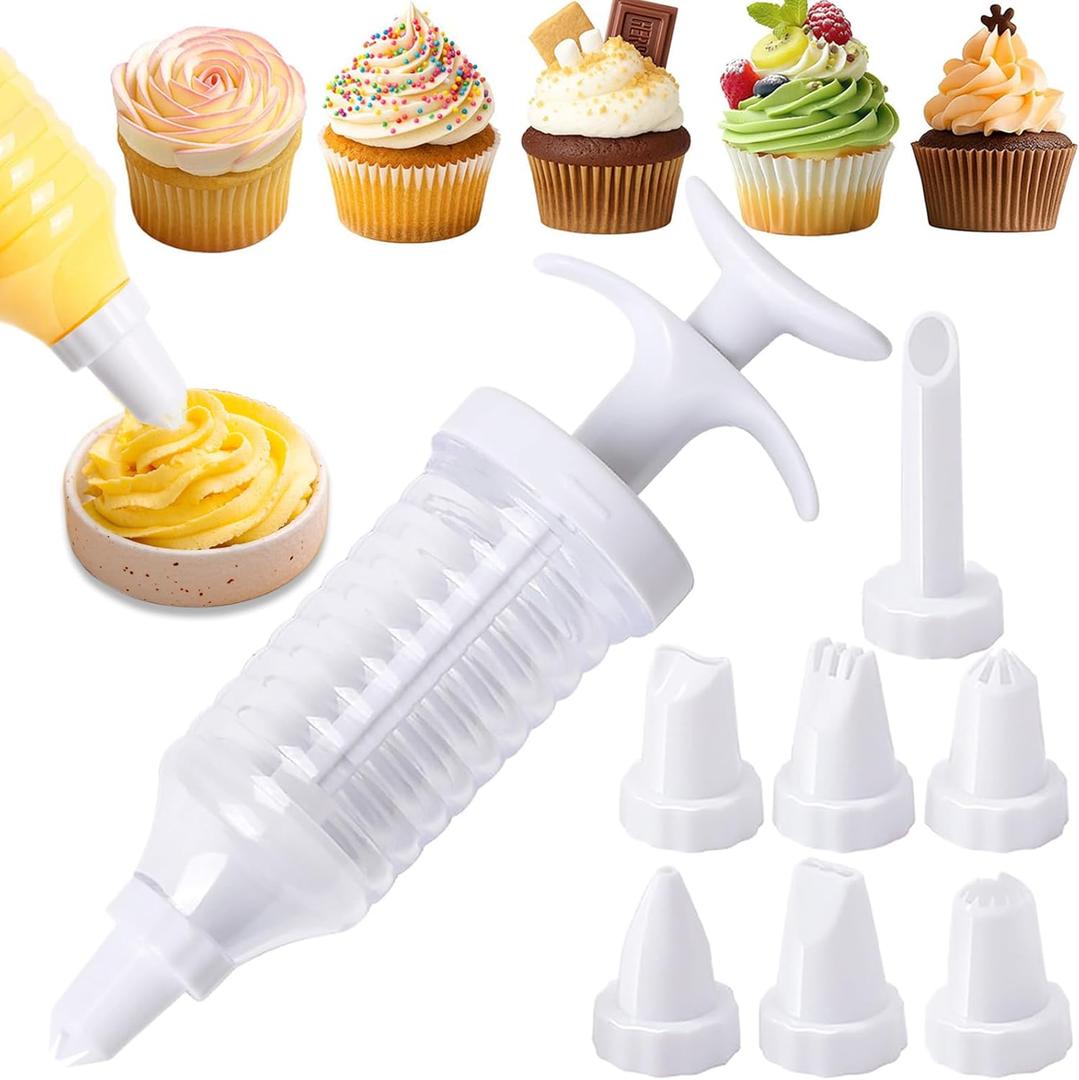 Suuker Cake Decorating Gun, Cupcake Icing Piping Kit, Cake Decorating Kit with 8 Piping Tips, Cupcake Injector/Decorating Icing Set, White (Type1)