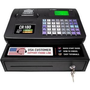 Nadex CR180 Electronic Cash Register, Steel Cash Drawer, Compact Design, Black