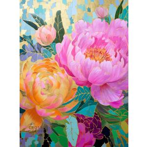 Cross & Glory - Golden Peony Dreams - 1000 Piece Jigsaw Puzzle for Adults | Vibrant Mosaic-Inspired Artwork with Gold Leaf Details | Premium Quality