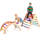 Agiyimi 4 in 1 Pikler Triangle Climber, Foldable Wooden Triangle Ladder Montessori Climbing Toys with Ramp Arch Climber Rocker Indoor Outdoor Gym Playground Climbing Toys for Toddlers(Multicolor)
