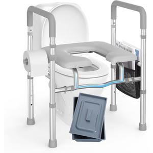 Raised Toilet Seat with Handles -HSA 400LB Adjustable Width Height Elevated Toilet Seat Riser for Seniors with Cozy Padded Armrests Handles Paper Holder Bedside Commode for Elderly, Silver