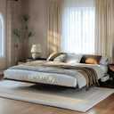 Tatub Queen Floating Bed Frame with Bedside Caddy, LED Floating Metal Platform Bed Frame with Charing Station & 4 Mattress Slide Stopper, No Box Spring Needed, Easy to Assemble