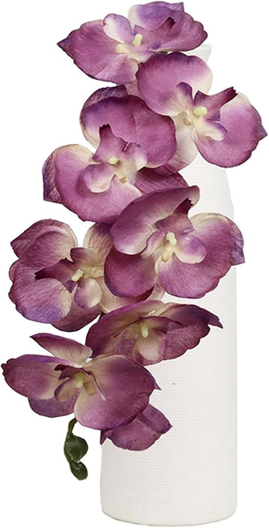 4 Pcs Silk Artificial Orchid Flowers Stem, 8 Heads Faux Phalaenopsis Flowers Branches 27.5'' Artificial Flowers Plants for Pots Vase Decor (Purple)