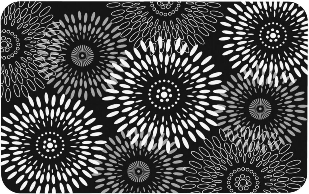 Boho Bath Mat Quick Dry Absorbent Bathroom Rugs Rubber Non Slip Thin Bathroom Mat Eco-Friendly Washable for Bathroom Floor, Tub and Shower, Sink, 20"31.5"Black