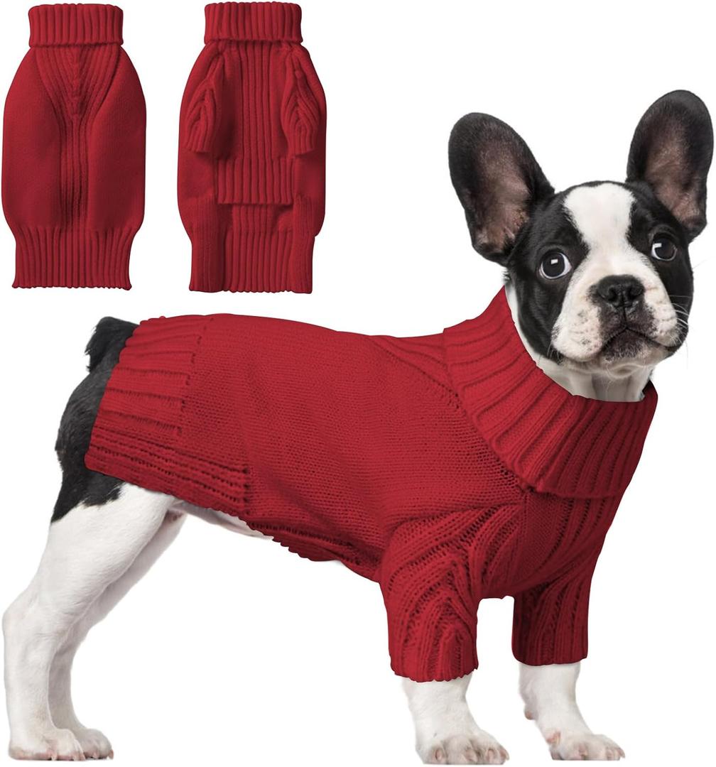 Dog Sweaters for Small Medium Large Dog, Classic Turtleneck Pet Clothes Warm Thermal Doggy Winter Coat, Thick Double Knitting Collar Pullover Cold Weather Puppy Jacket for Indoor & Outdoor Wear (Red) XL