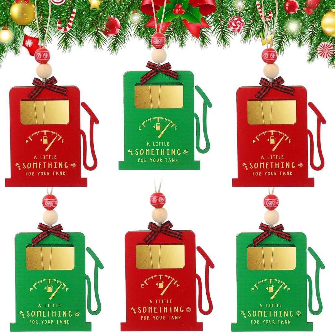 Capoda 6 Pack Christmas Gas Can Gift Card Holder Ornaments, Wooden Money Holders for Gift Cards, Funny Stocking Stuffers, Holiday Party Favors, Xmas Tree Decorations(Red and Green)