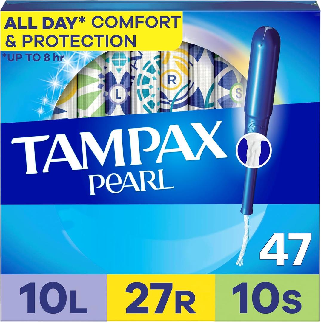 Tampax Pearl Tampons Multipack, with LeakGuard Braid, Light/Regular/Super Absorbency, Unscented, 47 Count