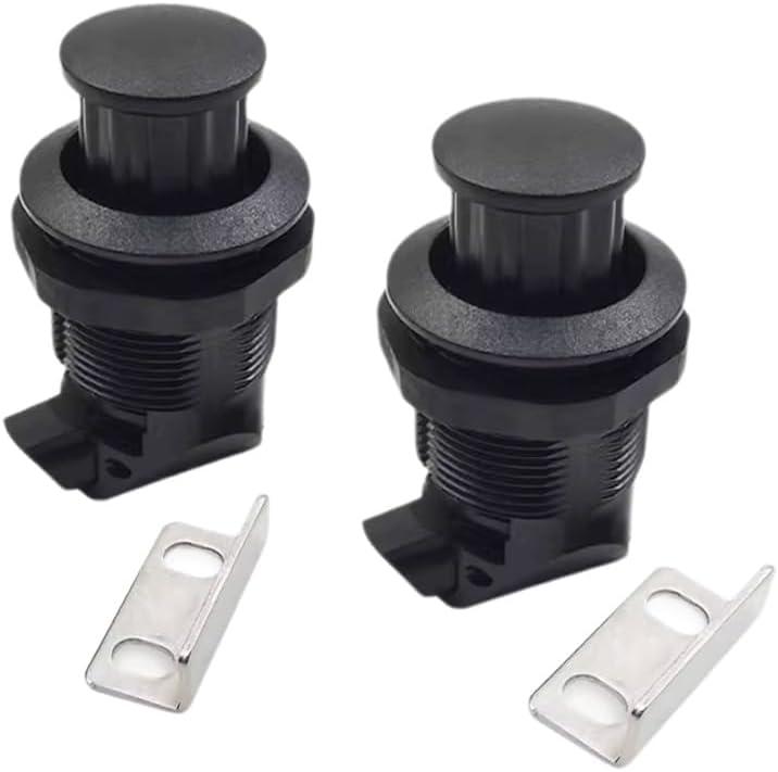 2Pcs Push Button Latch, Push to Close Latches for Perpendicular Door Configurations Latches - Push-to-Close Latches - Knob Stores Flush (Black)