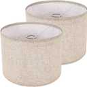 Large Lamp Shades Set of 2, Beige Drum Lampshades 13''Top X 13'' Bottom X 10'' High, Replacement Lamp Shades Natural Linen Hand Crafted for Table Lamps Floor Lamps Chandelier, Assembly Required