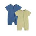 JunNeng Baby Boy 2 Pack Short Sleeve Rompers Infant Cotton 2-way Zippers Comfy Summer Jumpsuit Z Blue+Green 6-12 Months , 73