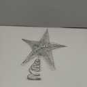 DERAYEE Christmas Star Tree Topper, Xmas Silver Glittered Treetop Metal Hollow Tree Star for Christmas Tree Decorations, Holiday Party Indoor Decor