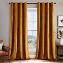EMEMA Velvet Blackout Curtains 96 inches Long, Super Soft Luxury Thermal Insulated Curtains for Bedroom, Grommet Soundproof Elegant Window Drapes for Living Room W52 x L96 2 Panels Mustard Yellow