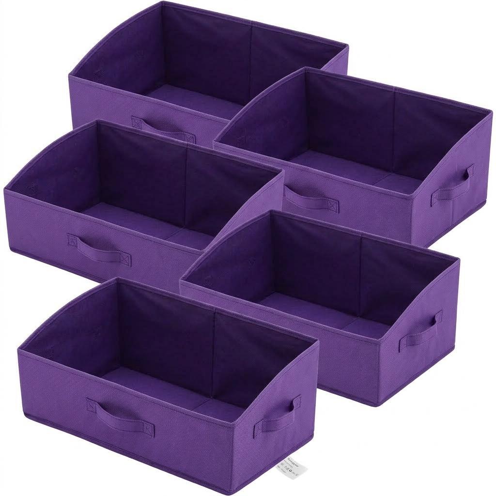 TENABORT 5 Pack Trapezoid Large Foldable Closet Storage Bins with Handle, Fabric Storage Organizer Cube Cloth Containers Linen Box Shelf Baskets for Clothes Clothing Shelves Wardrobe