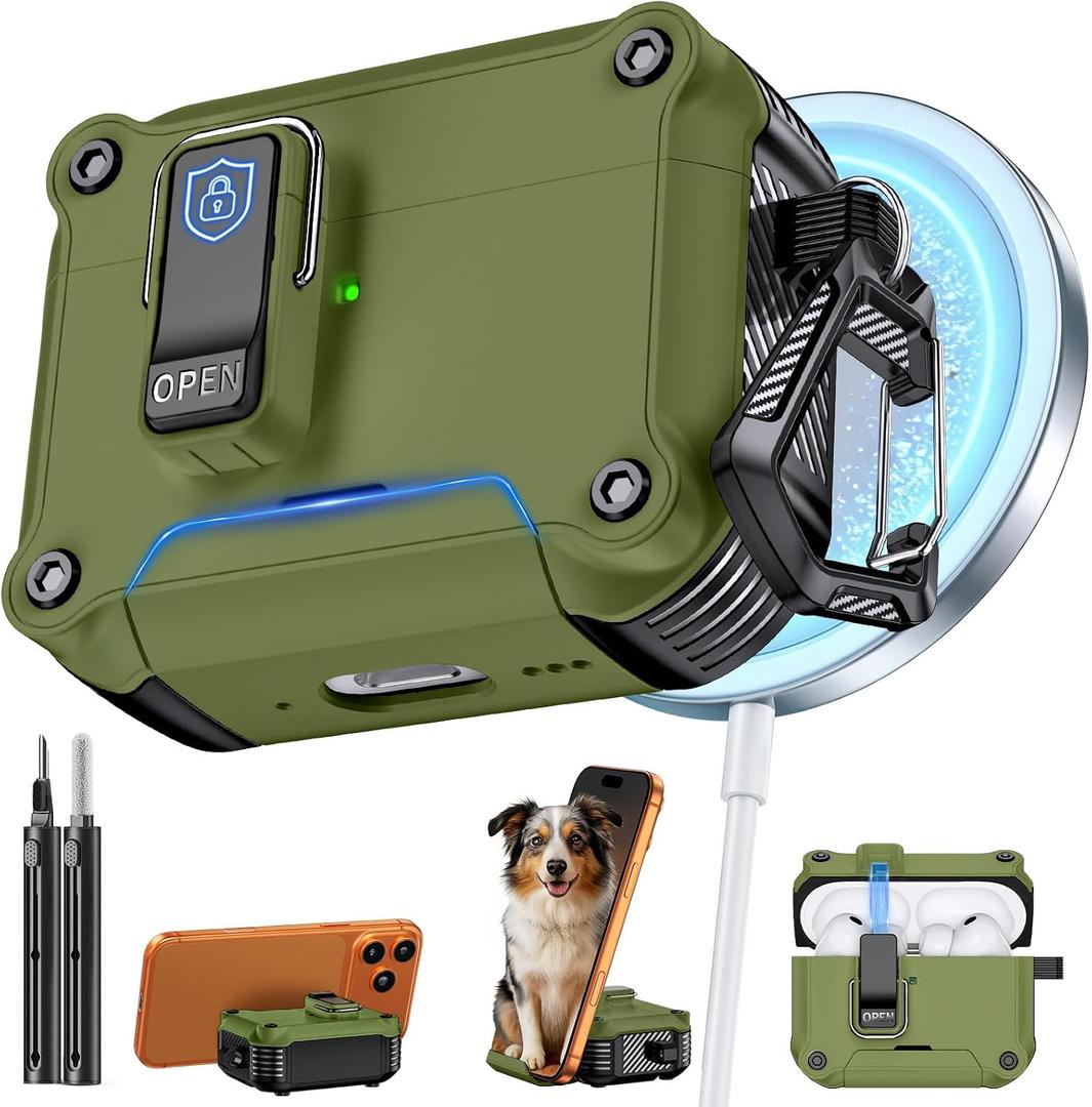 Inesore Compatible with AirPods Pro 3 Generation Case,Secure Lock & Phone Stand Design,Compatible with MagSafe,Automatic Snap Switch Secure Cover for New AirPods Pro 3rd (2025)-Dark Green