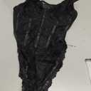 Milumia Women's Sexy Sheer Mesh Lace Bodysuit Spaghetti Strap Bustier Corset Tops Rave Party Club XL