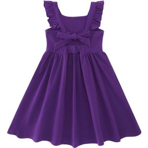 Little Girls Tie Back Dress Kids Vintage Sundress Casual Sleeveless Dresses 3-7 Years (4-5T, Purple)