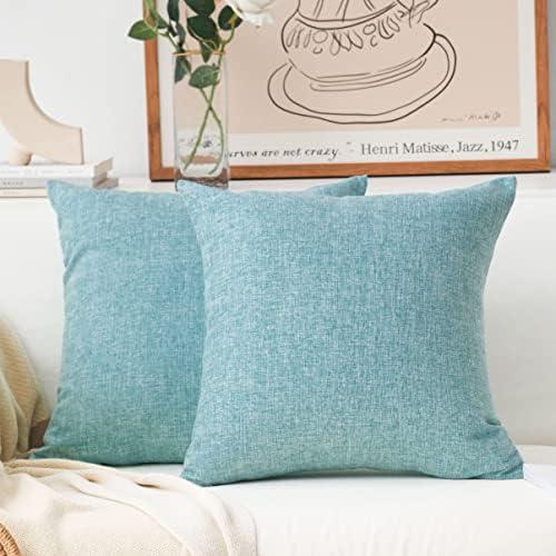 Home Brilliant Pillow Covers 20x20 Light Teal Decorative Throw Pillow Covers Faux Linen Cushion Case for Couch Sofa Bench, 20x20 inch(50cm), Teal