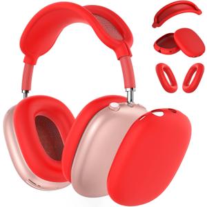 Silicone Case Cover for AirPods Max Headphones, Ear Pad Case/Ear Cups/Headband Cover Accessories for AirPods Max (USB-C/Lightning)(2024/2020), Red (Red-M)