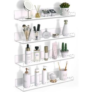 Clear Acrylic Shelves, 4 Pack 12 Inch Scalloped Edge Wall Mounted Floating Shelves, Pop Shelves, Invisible Bathroom Shelf Book Shelf, CD Shelf for Home Deco (Clear Scalloped Edge 4 Pack)