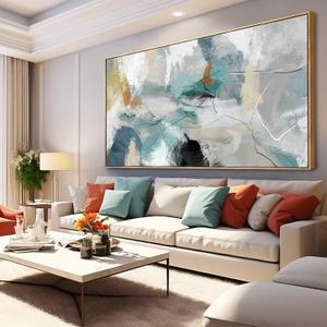 Kureful Large Canvas Wall Art Minimalist Decor Living Room Pictures Grey Wall Decor Hand Painted Artwork for Bedroom Kitchen Hotel Wall Decoration 30x60 Inch (Green)