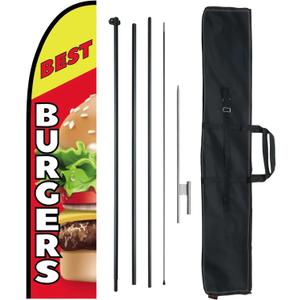 VEVOR Burgers Feather Flag with Pole Kit, 16.3 Feet Advertising Flags for Business Outside with Fiberglass Pole Ground Stake, Restaurant Swooper Flag Banner Pole Kit, Best Burgers Feather Flag