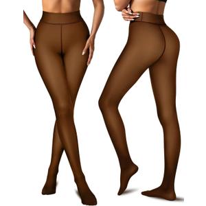 Vertvie Fleece Lined Tights Women Crotch One Seam Line Warm Sheer Pantyhose Fake Translucent Thermal Thick Tights Leggings (XX-Large)