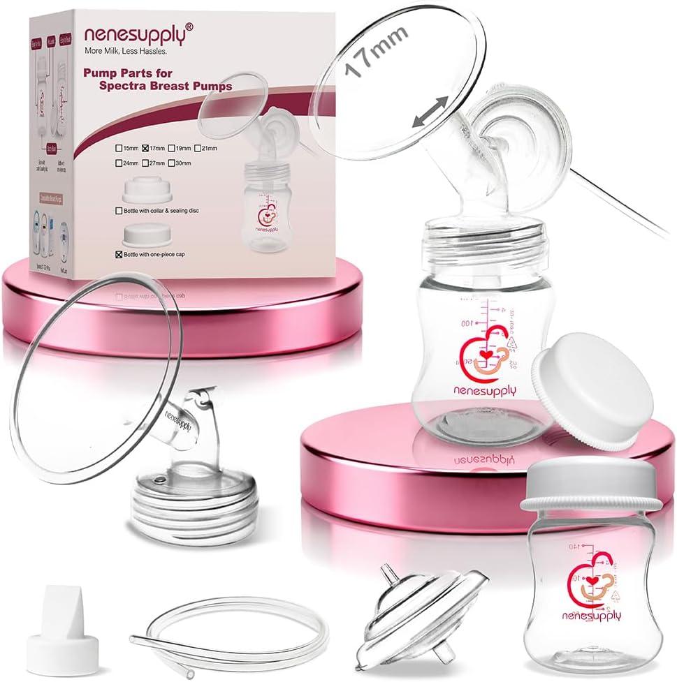 Nenesupply Pump Parts Compatible with Spectra S2 S1 9 Plus Breast Pump to Replace Spectra Pump Parts S2 Accessories Flange 17mm Duckbill Valve Tubing Bottles Backflow Protector