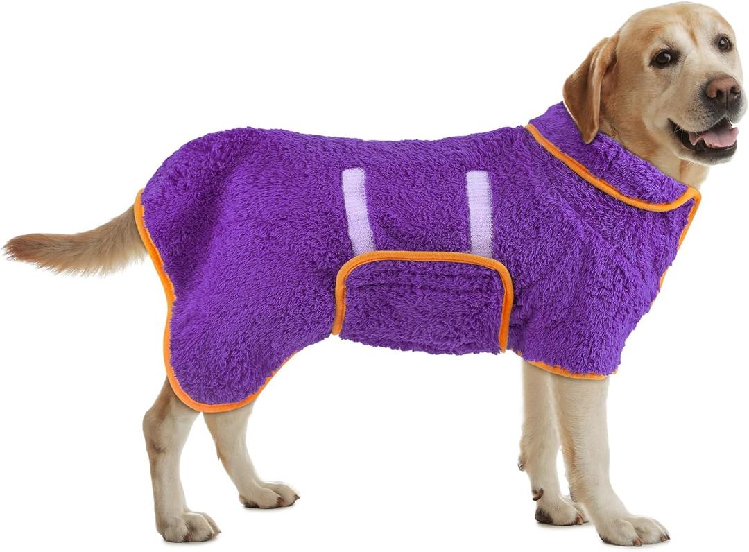 Bienbee Dog Bathrobe, Quick Drying Super Absorbent Pet Robes for Small Medium Large Dogs, Drying Coat for After Bath & Swim, Warm & Cozy Dogs Towels, Dog Puppy Bath Supplies, Purple L