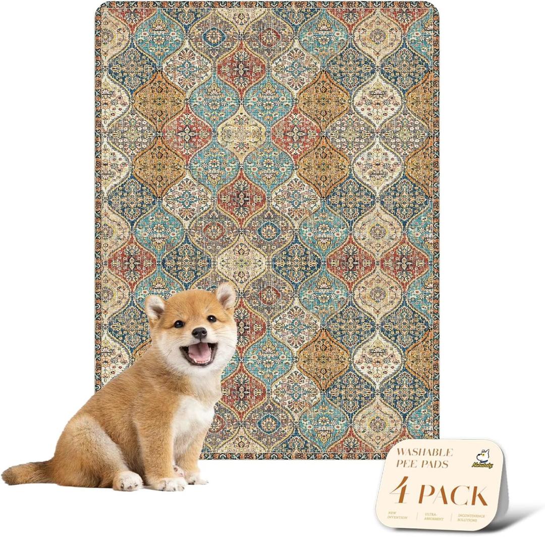 nunubaby Washable Pee Pads for Dogs, Stylish, Non Slip and Leak Proof Pee Pads. Reusable Potty Pads for Dogs for Crates and Floors.(Cream/Multi, 24" x36" )