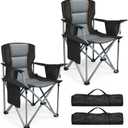 Camping Chairs, 2 Pack Oversized Heavy Duty Fully Padded Outdoor Folding Chairs with Cup Holder, Cooler Bag and Side Pocket, Support 400 LBS, Carry Bag Included, Versatile for Sports,Outdoors & Lawns