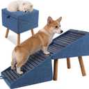 17.13" H Dog Stairs for Small Dogs, 2-in-1 Pet Steps & Ottoman - Foldable Dog Stairs for Couch, Non-Slip Wooden Pet Stairs for Puppy Senior Injured Dogs (Blue)