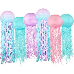 Blue Pink Purple Hanging Jelly fish Paper Lanterns, Gradient Colorful Paper Lanterns for Mermaid Theme Party, Under The Sea Birthday Ocean Theme Baby Shower Decoration Jellyfish Rome Decor, 6pcs