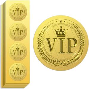 Peacoblue Gold Foil Stickers Seals Official Embossed VIP 2 Inch 100Pcs, Self Adhesive Gold Around Embossing Stickers for VIP Customer Gifts, Invitation Card Decor, Envelope, Certificate of Rights
