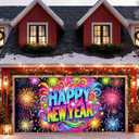 13x6ft Happy New Year Garage Door Banner Colorful Backdrop New Year Celebration Garage Door Cover Decoration for New Year's Eve Party Indoor Outdoor House Wall Background Decor