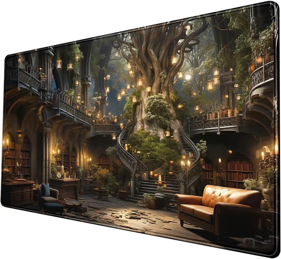 Dark Academia Bookish Desk Mat Adventure Dreams Extended Mousepad Large Gaming Mousepad Black Extended Mouse Pad XXL Laptop Computer Mouse Keyboard Mat 31.5 x 15.7