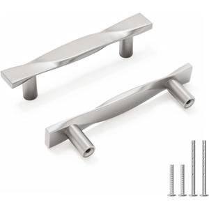 Rergy 10 Pack 3 Inch Brushed Nickel Cabinet Pulls Kitchen Handles Silver Cabinet Handles Dresser Drawer Pulls Modern Hardware (3in(76mm) Hole Center) Brushed Satin Nickel
