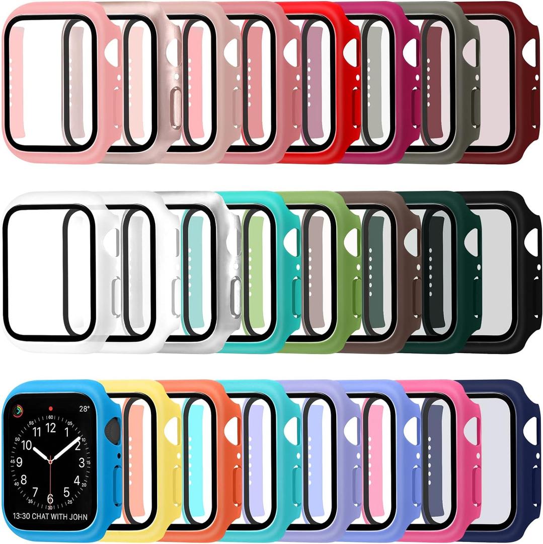 Sieral 24 Pcs Smart Watch Screen Protector Watch Bumper Case Hard Pc Case with Tempered Glass Screen Protective Cover Compatible with Iwatch for Men Women, Assorted Colors (44mm)