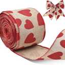 2.5" x 10m Valentines Day Heart Ribbon for Gift Wrapping, Red Heart Wired Ribbon for Bows, Wreaths, DIY Crafts, Floral Arrangements, and Romantic Party Decorations (Red Heart Burlap)